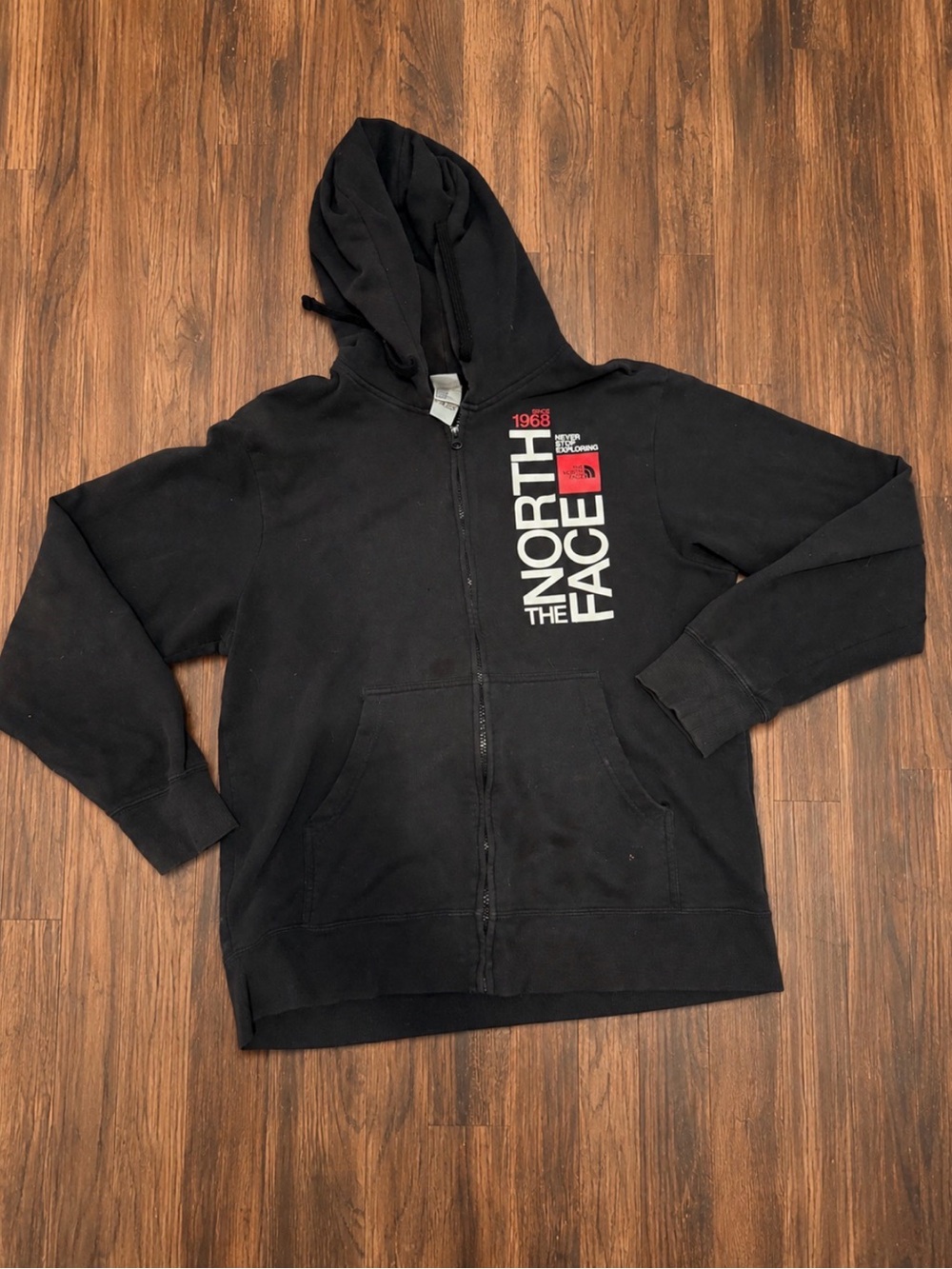 The North Face Black Full-Zip Hooded Sweatshirt with Vertical Logo
